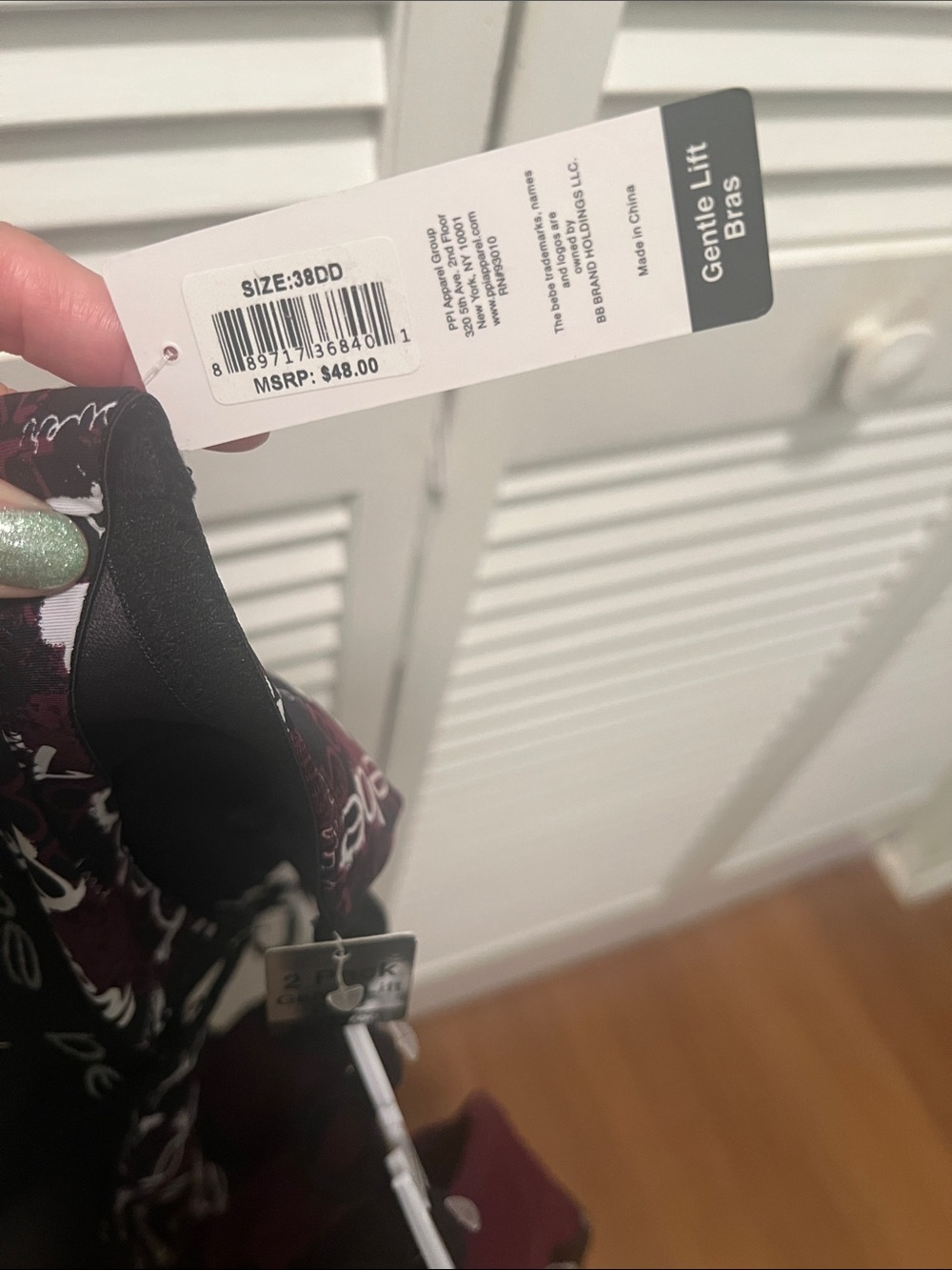 #2398**bebe Push-Up Bra in Burgundy with Black and White Logo Print - Picture 4 of 15